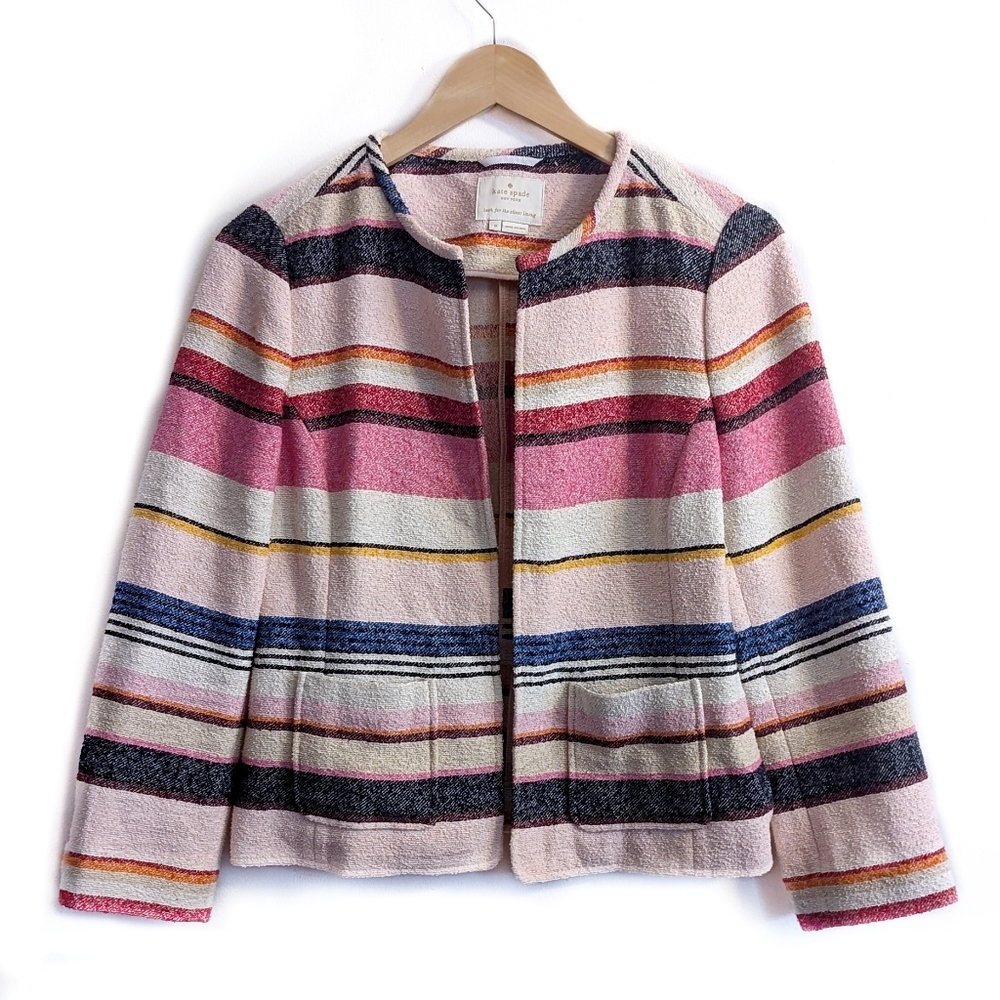 Kate Spade Women's Pink Berber Stripe Jacket Blazer - Picture 4 of 8